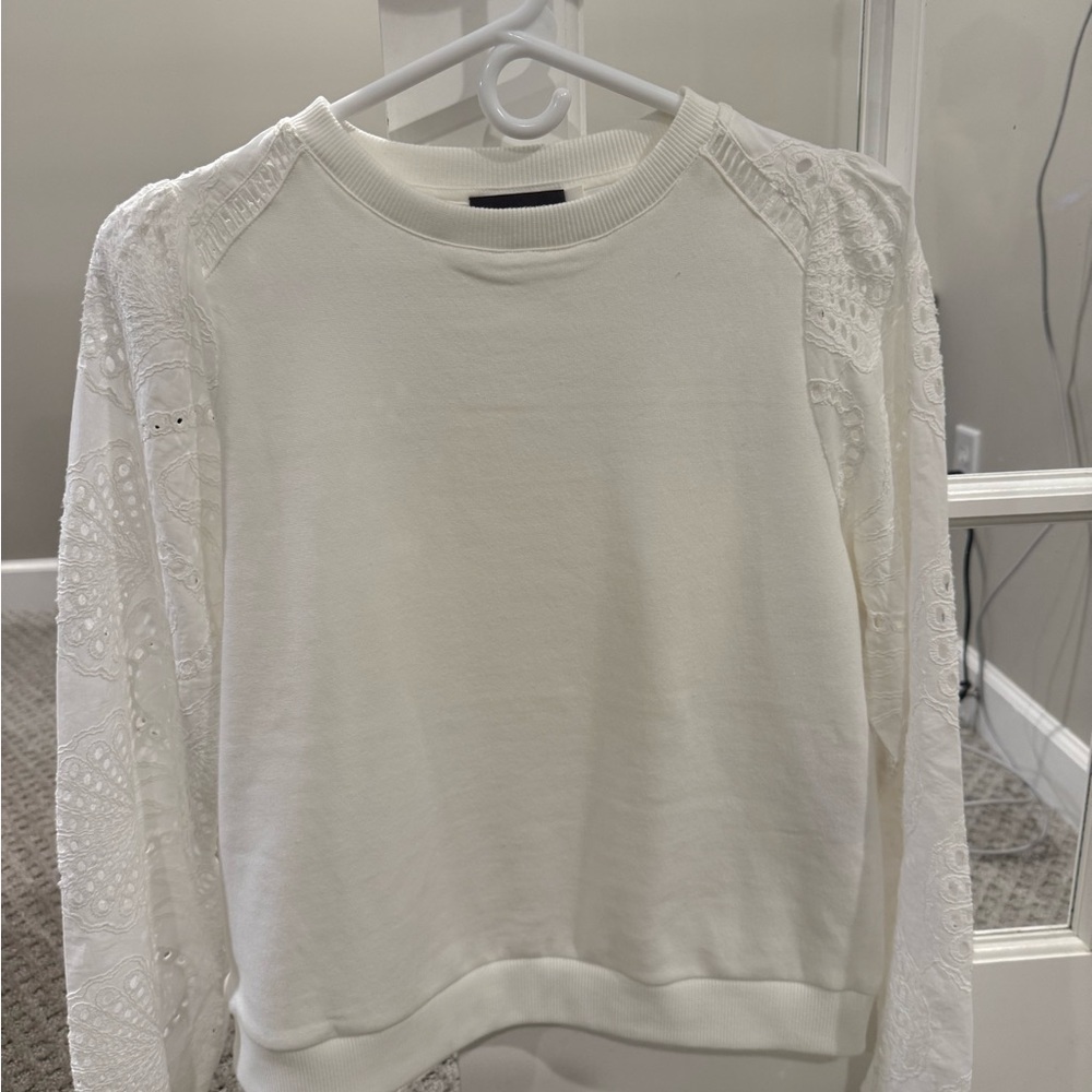 Mint Velvet White Broderie Sleeve Sweatshirt Size S